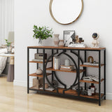 GiftGo 47" Industrial Console Tables for Entryway Rustic Sofa Table Behind Couch 4 Tier Wooden Shelves Entry Table with Storage for Foyer, Hallway, Front Door,Living Room (Rustic Brown, 47") GiftGo