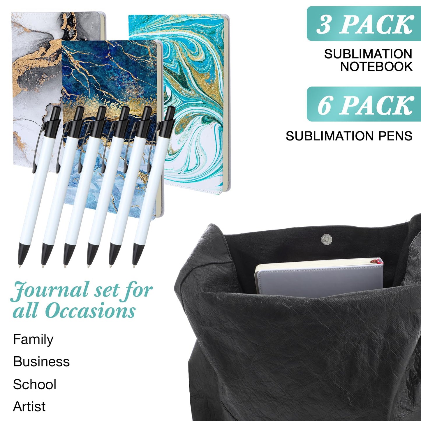 Honoson 9 Pcs Sublimation Journal Pen Set Include 3pcs A5 200 Pages Sublimation Journal 8.3''x 5.7'' White Journal 6 Pcs Sublimation Pens Stationery Supplies for Church Office Travel Supplies