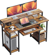 CubiCubi Computer Desk with Keyboard Tray, 47 Inch Office Desk with Monitor Stand and Storage Shelves, Music Studio Desk Workstation, Work Table for Home Office, Rustic Brown CubiCubi