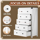 WLIVE Farmhouse White Dresser for Bedroom, 5 Drawer Dresser Storage Organizer, Tall Wood Dressers with Double Rustic Handle, Chest of Drawers for Living Room, Hallway, Closet WLIVE