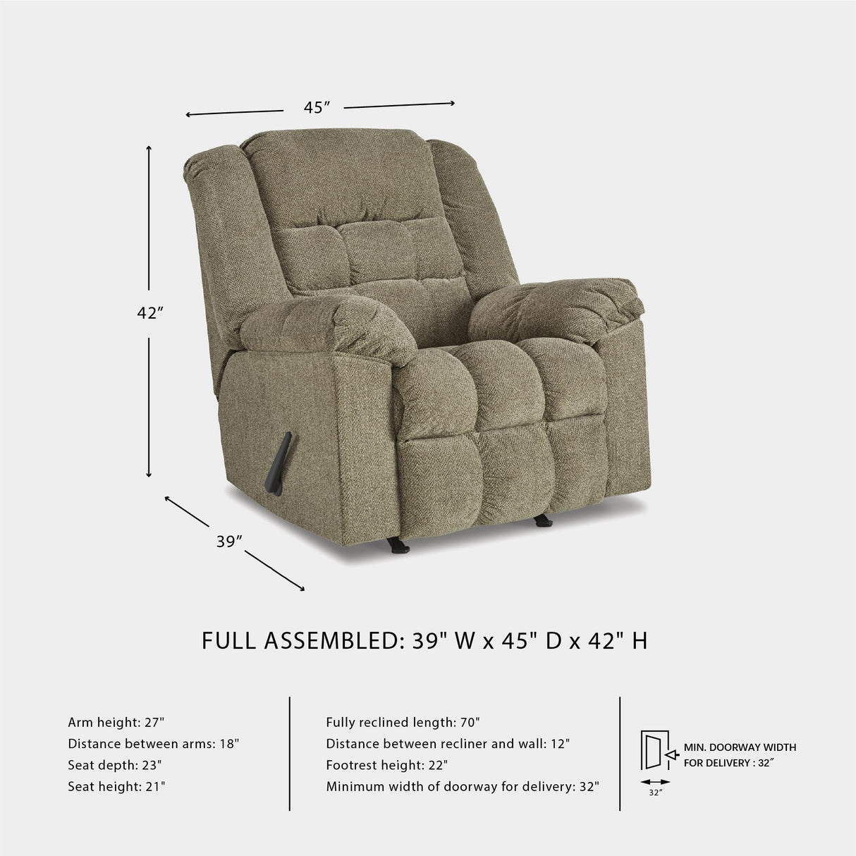 Signature Design by Ashley Kegler Contemporary Tufted Manual Rocker Recliner, Light Brown Signature Design by Ashley