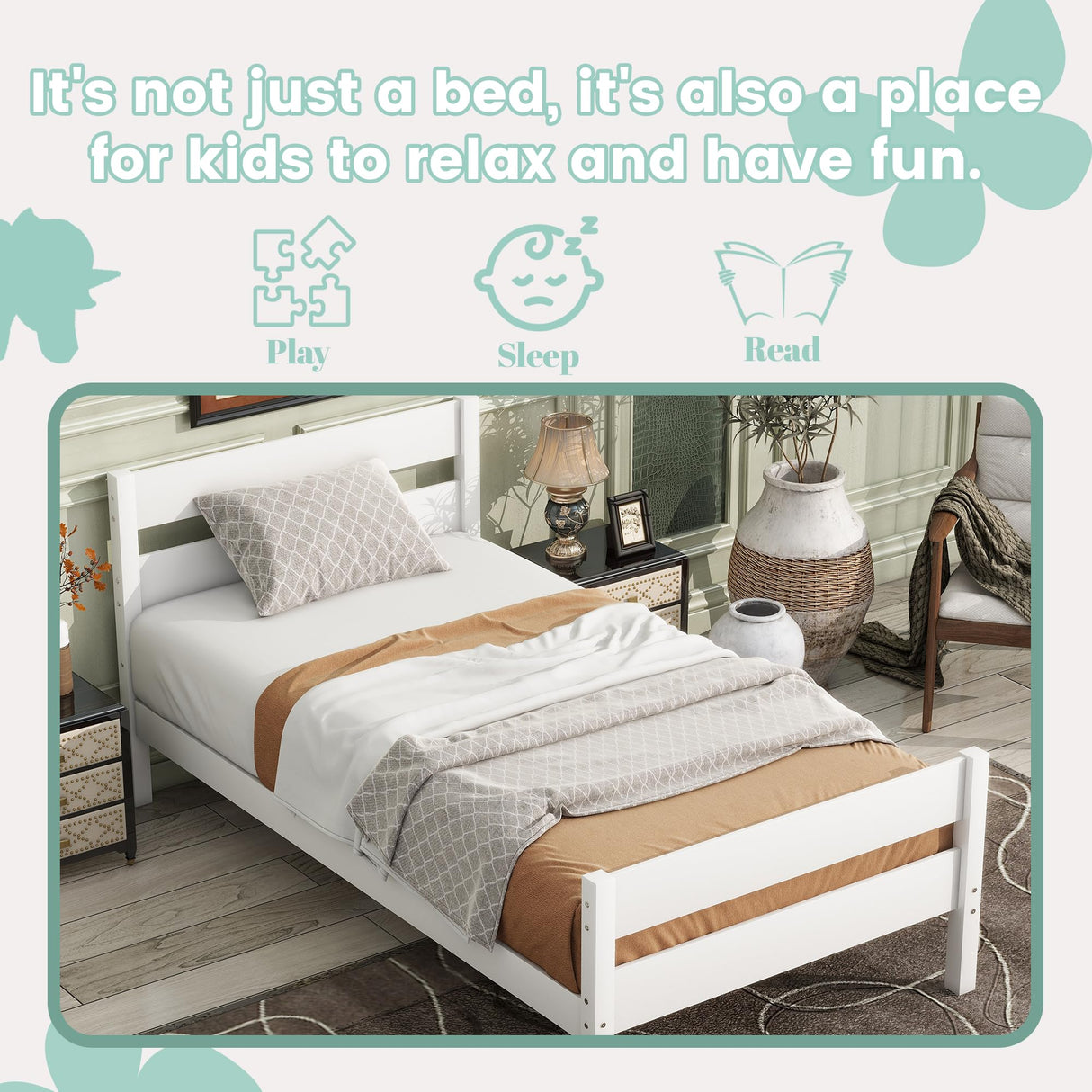 Duxelifin Twin Bed Frames Wood, Wood Twin Bed Frame with Headboard and Footboard, Platform Bed for Bedroom, Guset Room, No Box Spring Needed, White Duxelifin