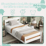 Duxelifin Twin Bed Frames Wood, Wood Twin Bed Frame with Headboard and Footboard, Platform Bed for Bedroom, Guset Room, No Box Spring Needed, White Duxelifin