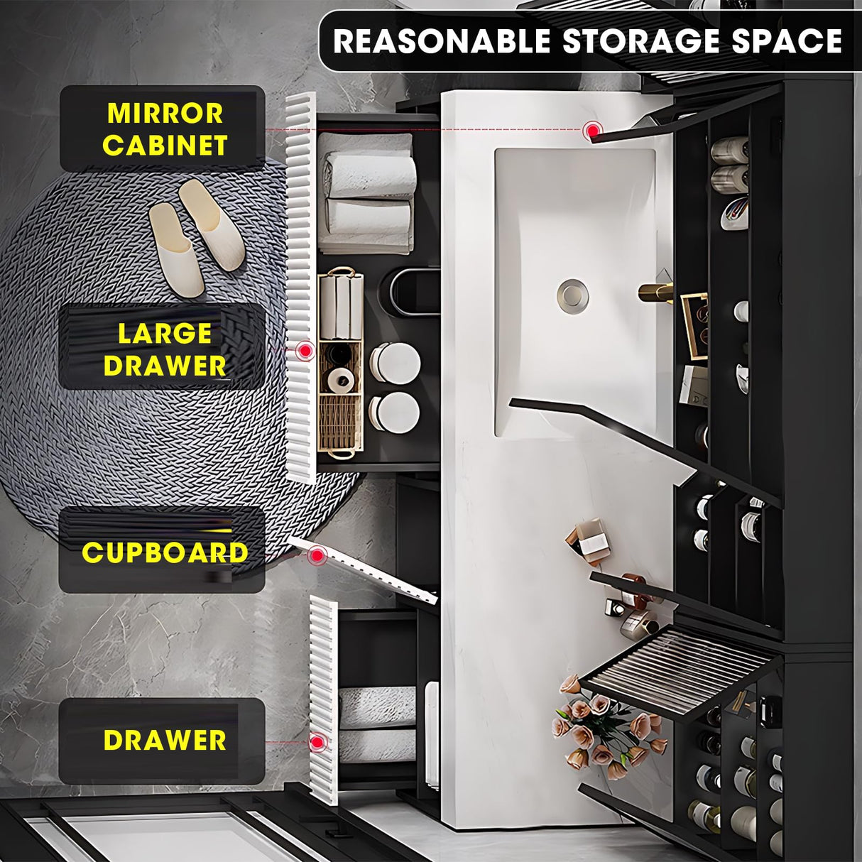 High QLO Bathroom Vanity -60'' Floating Bathroom Vanities with Sink Includes Striped Embossed Glass Door Cabinet & White Simple Unique Style | Marble Texture Design Countertop and Led Light High QLO