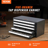 VEVOR Tap Dispenser Cabinet, Five-Drawer Tap Organizer Cabinet for #2-56-#12-28 Steel Tap Dispenser Organizer Cabinet with Labels, 60-Compartment Stackable Tap Cabinet for Tap Storage VEVOR
