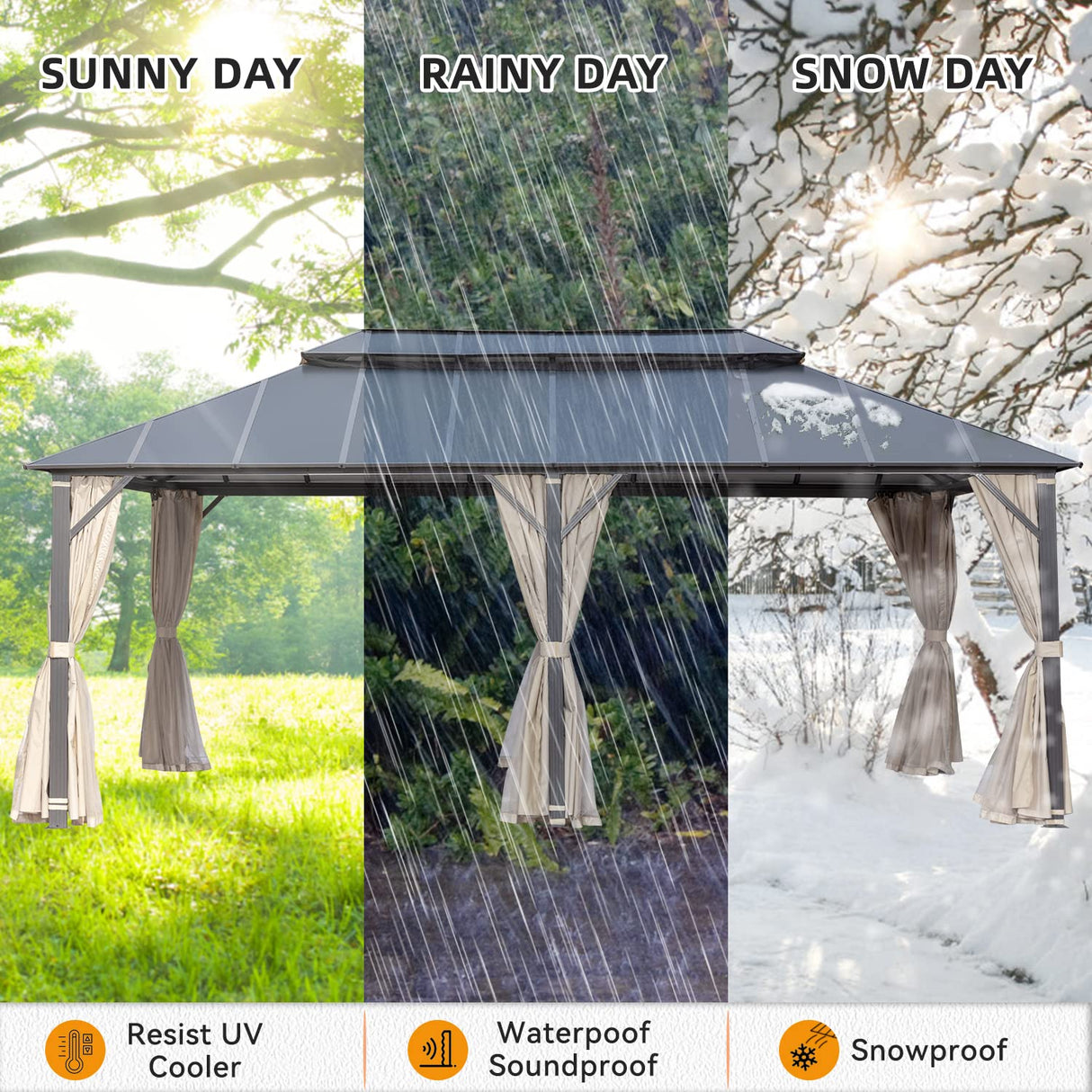 EROMMY 12' x 20' Gazebo Outdoor Double Roof Aluminum Composite Canopy Aluminum Frame Pavilion with Curtains and Netting for Patio Lawn Garden Backyard EROMMY