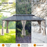 EROMMY 12' x 20' Gazebo Outdoor Double Roof Aluminum Composite Canopy Aluminum Frame Pavilion with Curtains and Netting for Patio Lawn Garden Backyard EROMMY