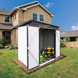 6 x 4 FT Outdoor Storage Shed, Metal Garden Tool Shed with Slooping Roof, Lockable Doors and Aluminum Frames, Easy to Assemble for Garden, Patio, Lawn, White LINKHOO