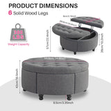 Redlife 35" Wide Round Ottoman with Storage, Storage Ottoman Coffee Table, Tufted Round Ottoman Coffee Table Linen Fabric Round Coffee Table Ottoman with Storage (Dark Grey) Redlifeᅟᅠ