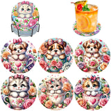 Bowetile 6PCS Flowers Diamond Art Painting Coasters Kit with Holder, Cat Diamond Art Kits for Adults Beginners, Dog Gem Art Kits for Adults, Arts and Crafts Kits for Adults for Home Decor Bowetile