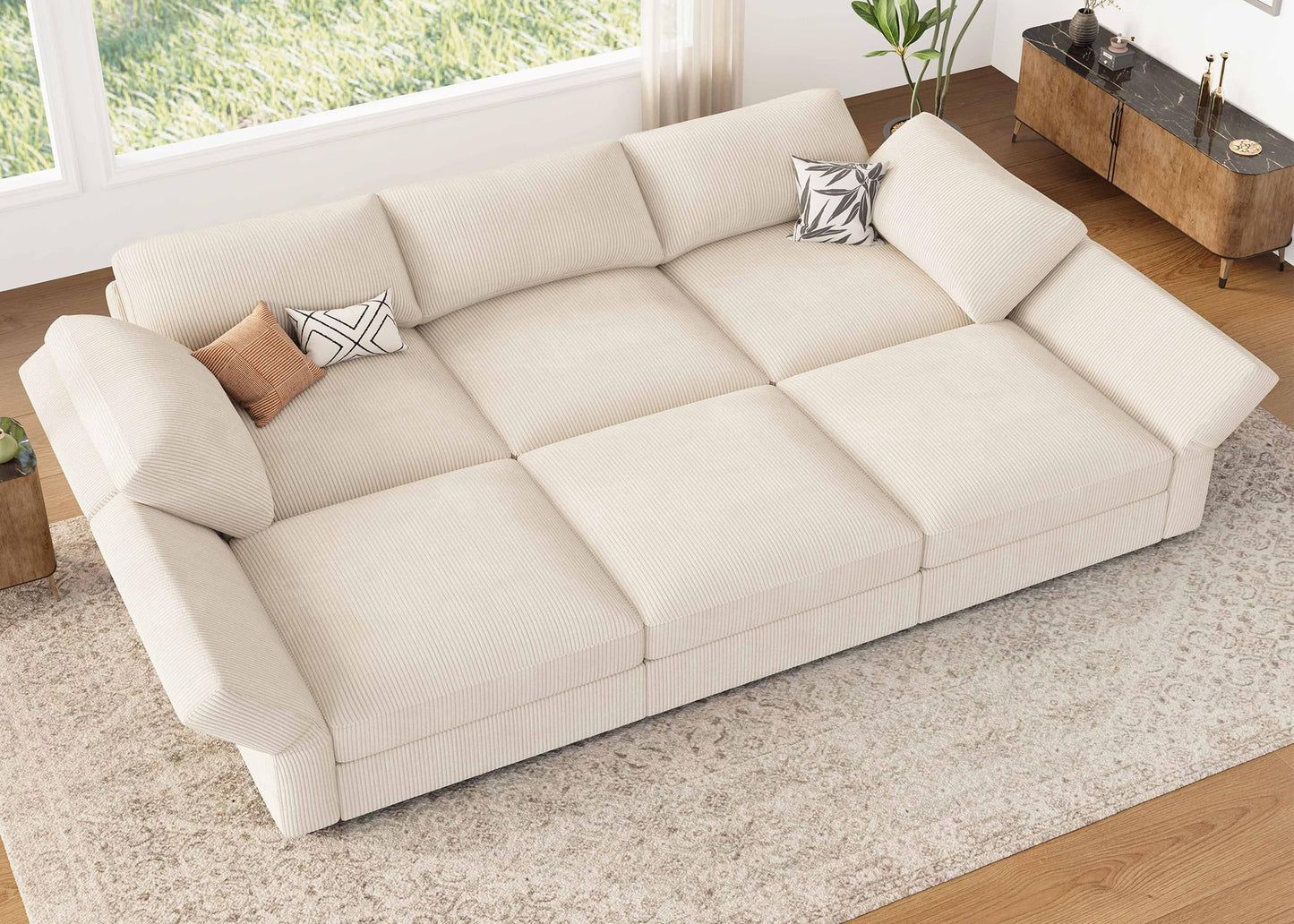 HONBAY Modular Sectional Sofa with Storage Corduroy Sectional Sleeper Sofa Modular Sectional Couches for Living Room,Beige