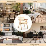 KCC Rattan Dining Room Chairs Set of 4, Comfy Modern Solid Wooden Boho Cane Kitchen Armchairs with Breathable Mesh Rattan Back and Seat for Restaurant/Kitchen/Living Room(Natural) KCC