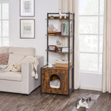BEWISHOME Cat Litter Box Enclosure Furniture, Hidden Litter Box Furniture for Living Room, Large Cat Furniture with 4 Tier Shelves and Door, Rusitc Brown, CMW06Z BEWISHOME