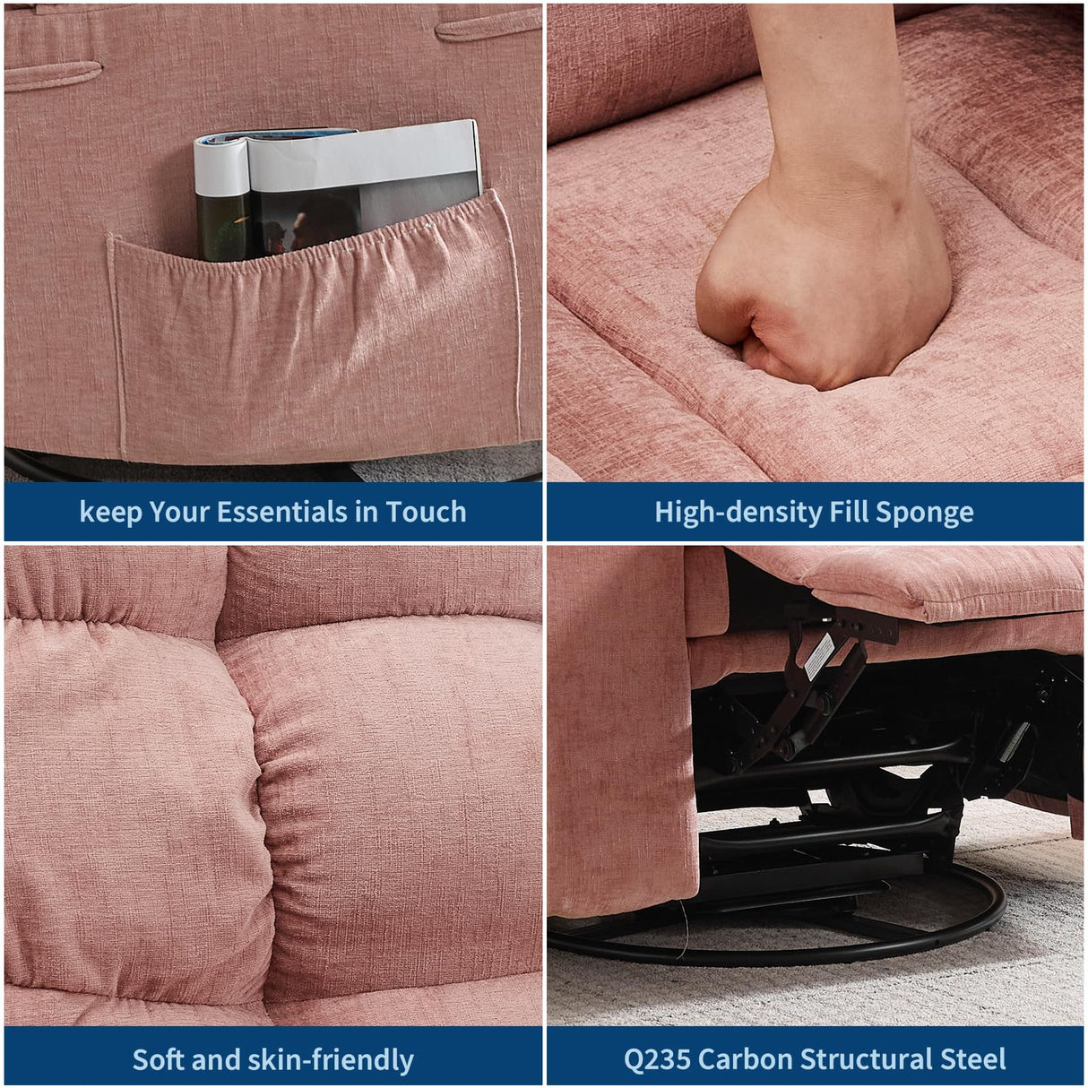 Tioutbot 360° Swivel Rocking Recliner Chair with Massage & Heat, Rocker Recliner with Vibration and Side Pocket for Living Room, Bedroom & Nursery Tioutbot