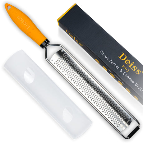 Deiss PRO Lemon Zester & Heavy Duty Cheese Grater & Vegetable Grater — Parmesan Cheese Lemon, Garlic, Nutmeg, Chocolate, Fruits, Vegetables, Ginger Grater - Cheese Shredder & Stainless Steel Grater Deiss