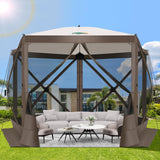 COBIZI Pop Up Gazebo Screen Tent Screen House for Camping, 10FTx10FT Screen Room with Mosquito Netting, Hub Tent Instant Screened Canopy with Carrying Bag and Ground Stakes, Brown COBIZI