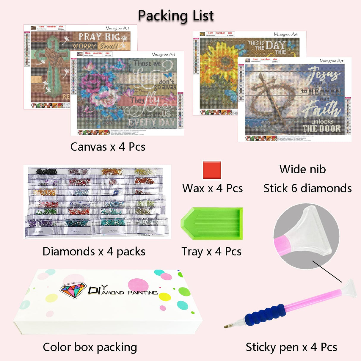 Muzagroo Art 5D Diamond Paintings Kits for Adults 5D Diamond Art Kits with Round Full Drill Diamonds DIY Gem Art for Beginners Love Theme 4PCS Wall Art for Living Room Muzagroo Art