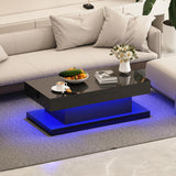 Black Coffee Table with LED Lights – 47.3" Modern Coffee Table with Hidden Storage & Sliding Top – Smart Living Room Table with High Gloss Finish GOFEI