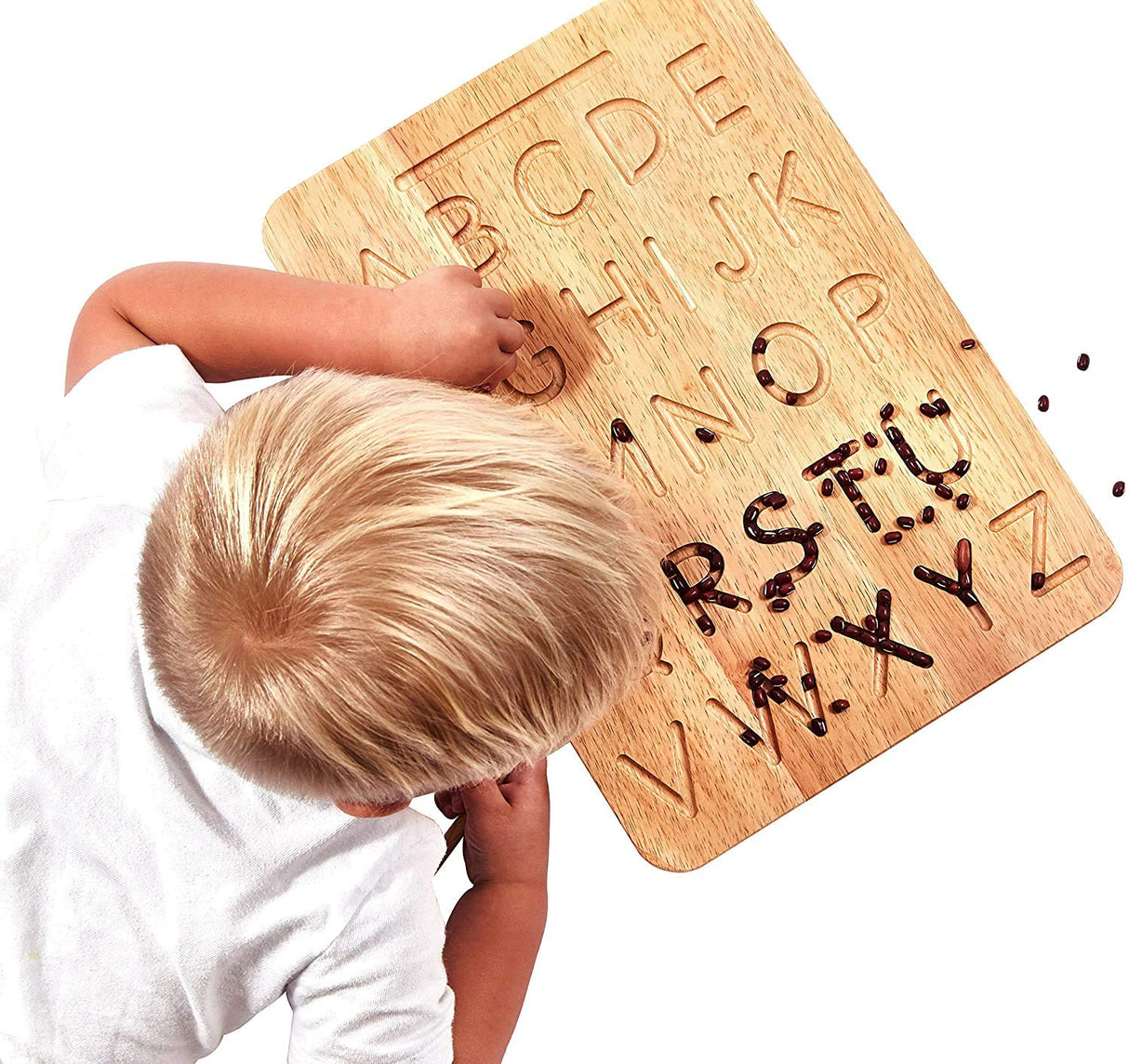 Montessori & Me Wood Alphabet Tracing Board Montessori Letters - Wooden Letters - Large Print Letters for Toddler to Preschool - Reversible Uppercase and Lowercase Montessori & Me