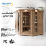 SteamSpa 1-5 Person Low EMF Carbon FAR Infrared Hemlock Wood and Tempered Glass Indoor Home Sauna Room with LED Touch Control Panel, Color LED Therapy Light, Bluetooth Speaker, Oxygen SteamSpa