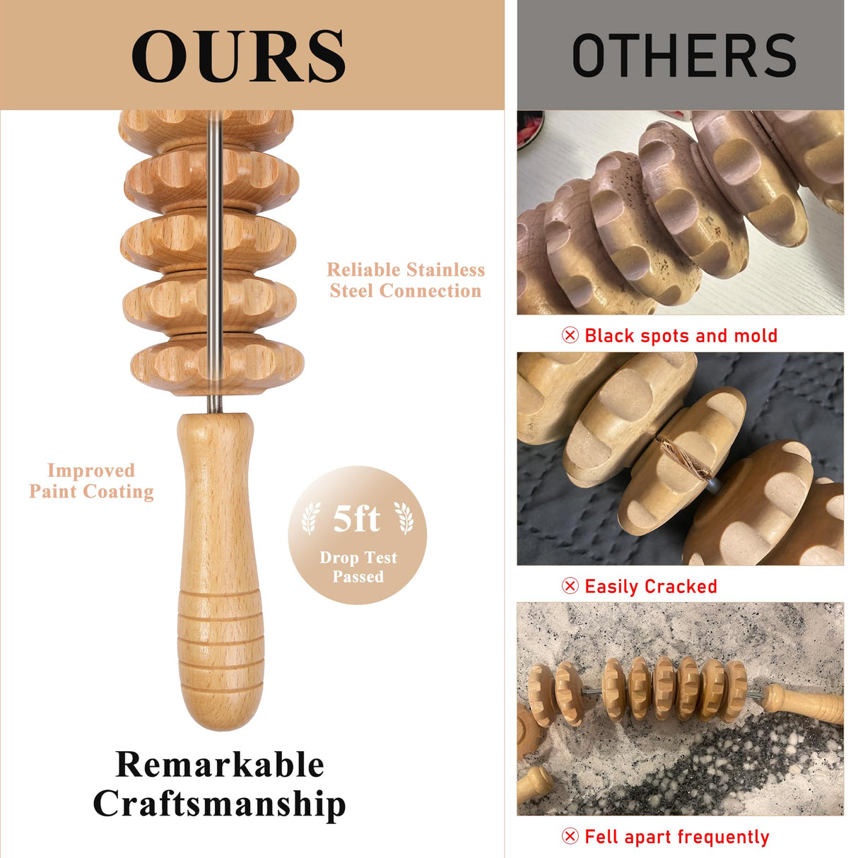 Wood Massage Roller Wood Therapy Massage Tools Cellulite Roller Muscle Roller Wooden Massager for Lymphatic Drainage, Muscle Pain Relief(Curved) Xokocli