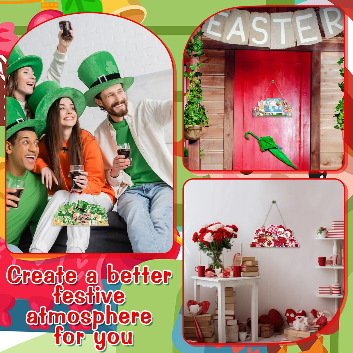 Cinnvoice 12 Pcs Seasonal Diamond Art Wreath Kits Holiday Fall Halloween 5d DIY Diamond Art Hanging Signs Thanksgiving Christmas Ornaments for Wall Door Decoration(Novel) Cinnvoice