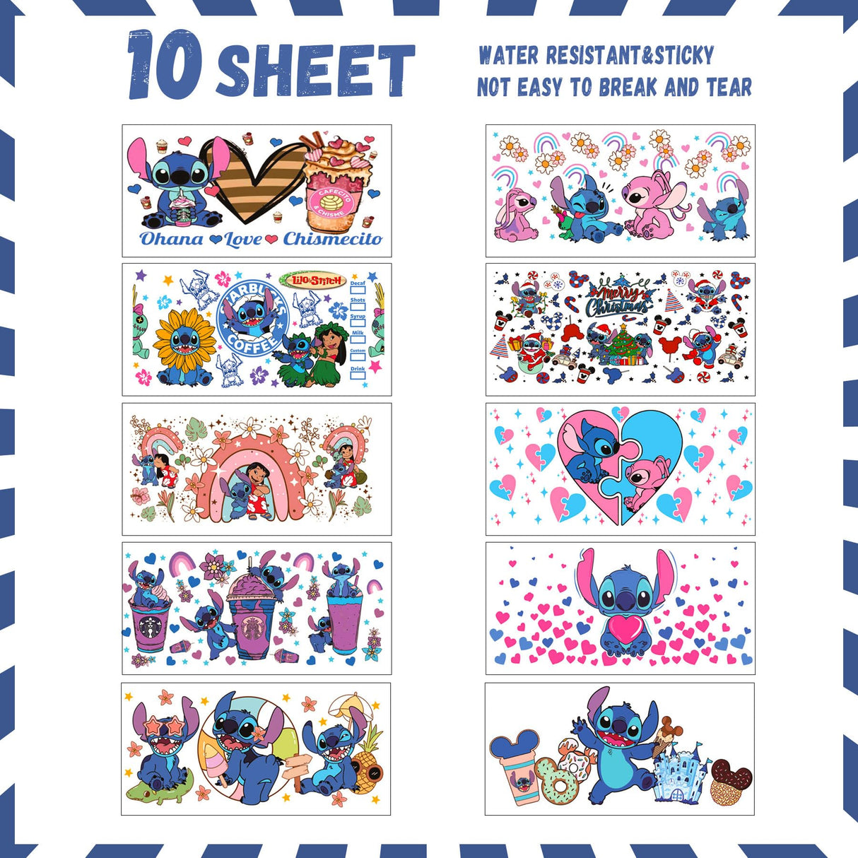 PEVOGON UV DTF Cup Wrap Transfer Stickers for Glass, 10 Sheet Cartoon Rub on Transfers Decal for 16OZ Glass Cups Furniture Craft Wood DIY Crafts PEVOGON