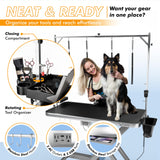 KANIS Professional Electric Dog Grooming Table - Heavy Duty, Height Adjustable Pet Grooming Table w/Leveling Wheels, Grooming Arm, Anti Slip Tabletop & Tool Organizer/Dog Grooming Station (49", Grey) KANIS