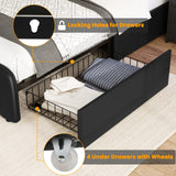 AOGLLATI Queen Bed Frame with Headboard, LED Lights, 4 Storage Drawers & USB Ports AOGLLATI