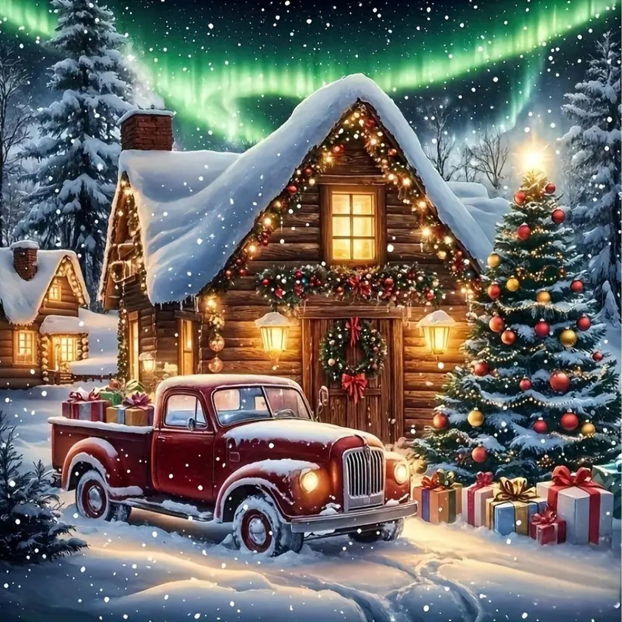 gganmtere 5D Christmas Red Truck Diamond Art Painting Kits for Adults,Landscape Diamond Painting Kits for Beginners,Full Drill Diamond Dot,Gem Art Crafts for Adults Wall Decor 14x14inch gganmtere