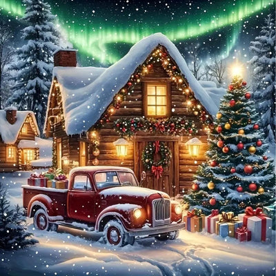 gganmtere 5D Christmas Red Truck Diamond Art Painting Kits for Adults,Landscape Diamond Painting Kits for Beginners,Full Drill Diamond Dot,Gem Art Crafts for Adults Wall Decor 14x14inch