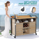 YITAHOME XL Rolling Outdoor Kitchen Cart with Wicker Storage and Expandable Table Top - Light Yellow Gradient YITAHOME