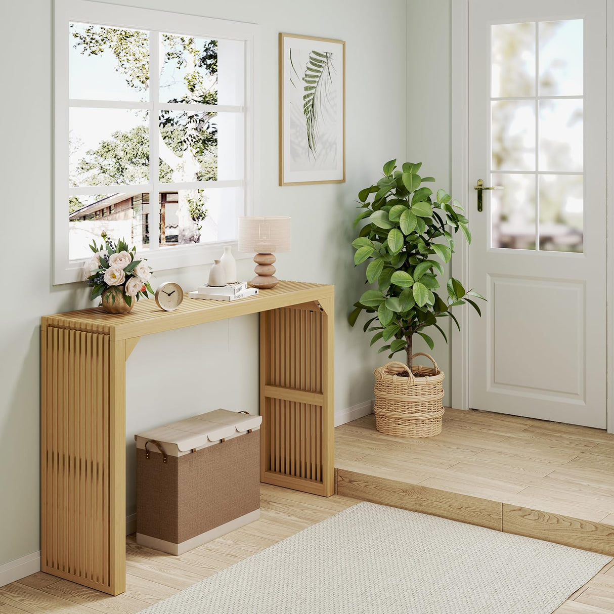 ROOMTEC Narrow Console Tables for Entryway, 46" Solid Wood Console Table Behind Couch, Farmhouse Entryway Table with Storage, Console Tables for Living Room, Hallway, Foyer (Nature, Console Table) ROOMTEC