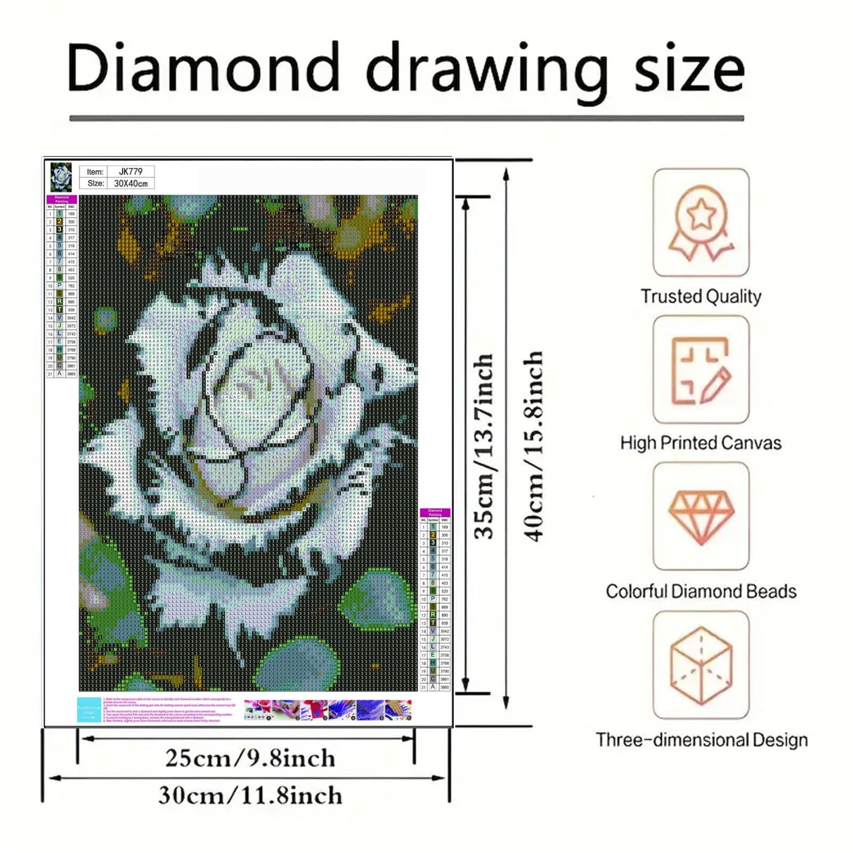 BYGFHLYW Diamond Painting Kits for Adults, White Rose Flower Diamond Art Kits for Adults Beginner, 5D DIY Full Drill Diamond Dot Gem Art Home Wall Decor 12x16inch BYGFHLYW