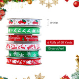 60 Yards 3/8" Christmas Ribbon for Crafts, White Red and Green Holiday Grosgrain Ribbon Christmas Ribbon for Gift Wrapping Festival Holiday Party Hair Bow Clips DIY Crafts Decoration (6 Rolls) DHAIQC