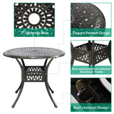 VIVIJASON 5-Piece Outdoor Patio Dining Set, All-Weather Cast Aluminum Conversation Set, Patio Furniture Set for Balcony Lawn Garden, Include 4 Swivel Dining Chairs, a 35.4" Round Table w/Umbrella Hole VIVIJASON