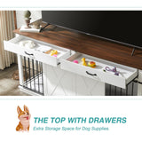 EDYO LIVING 72.5" Large Dog Crate Furniture for 2 Dogs, Wooden Dog Kennel with Drawers, Divider, Sliding Barn Door, Water Resistant Indoor Furniture Style Double Dog Crates, White EDYO LIVING