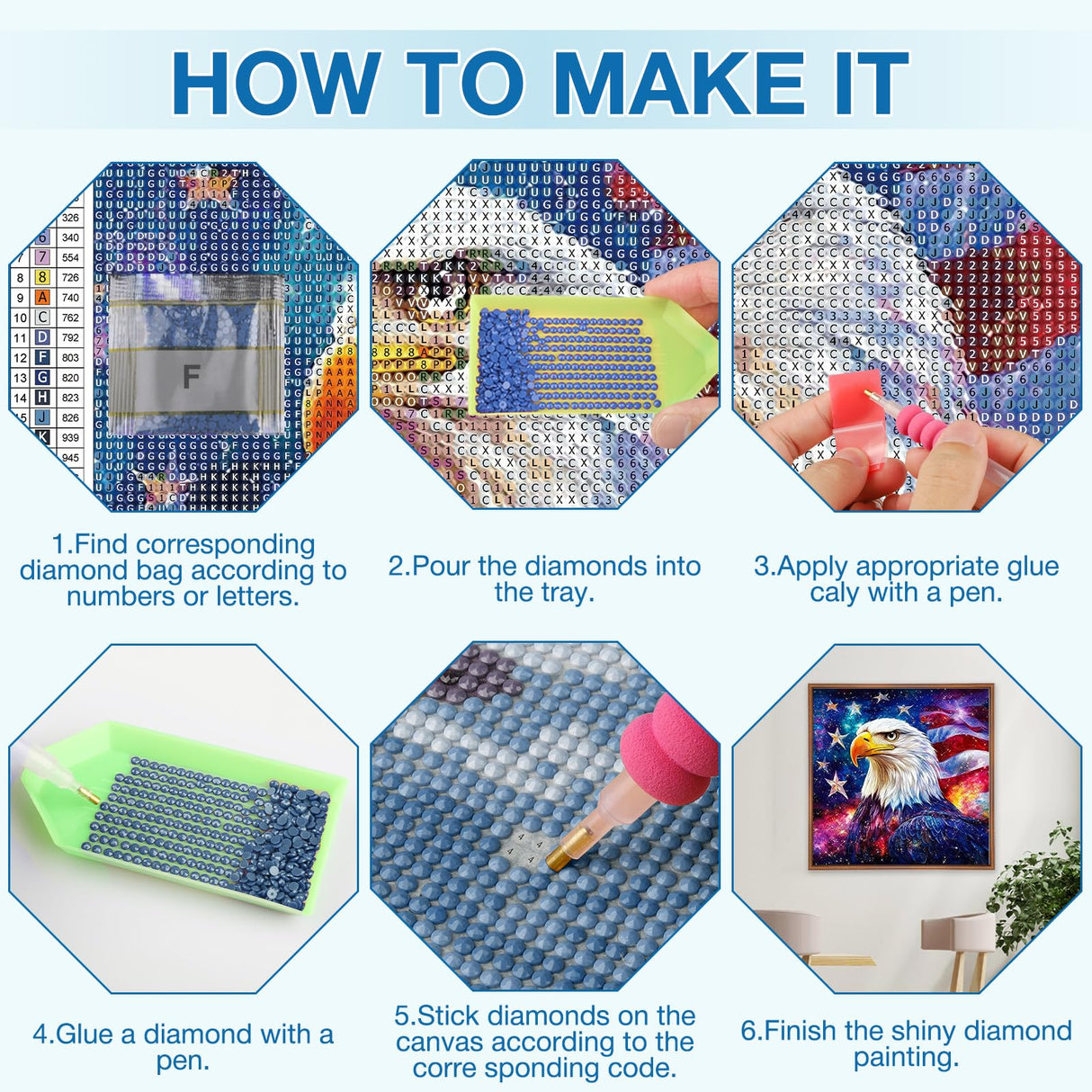MEIYUDA Independence Day Eagle Diamond Painting Kits, DIY 4th of July Round Diamond Art Kits for Adults, American Flag Full Drill Diamonds Painting Gem Art for Home Wall Decor 12x12in MEIYUDA