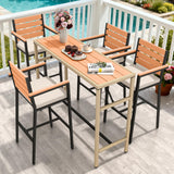 YITAHOME 5 Piece Patio Bar Set for 4 Outdoor High Top Dining Table and Chairs (with Arms, Cushions, Backrest) Bar Table and Chairs Set Outdoor Bar Set with Stool for Indoor/Outdoor YITAHOME