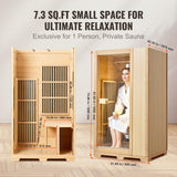 VEVOR Far Infrared Wooden Sauna, Room Home Sauna Spa for One Single Person, Low EMF Far Infrared Hemlock Wood Sauna with Tempered Glass Door & LED Reading Lamp & Bluetooth Speakers, 1140W Indoor Use VEVOR