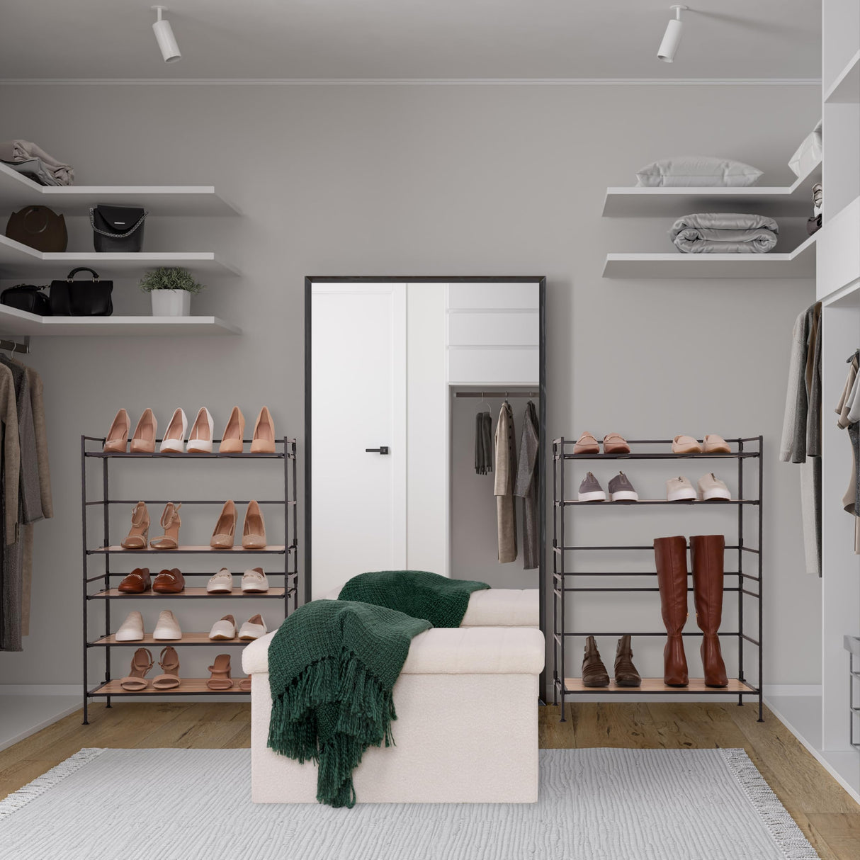 Seville Classics Cushioned Fabric Ottoman Hidden Storage Chest Footrest Chair, Padded Seat for Bedroom, Dorm, Loft, Living Room, Entryway, Hallway, White Boucle, 30" Bench Seville Classics