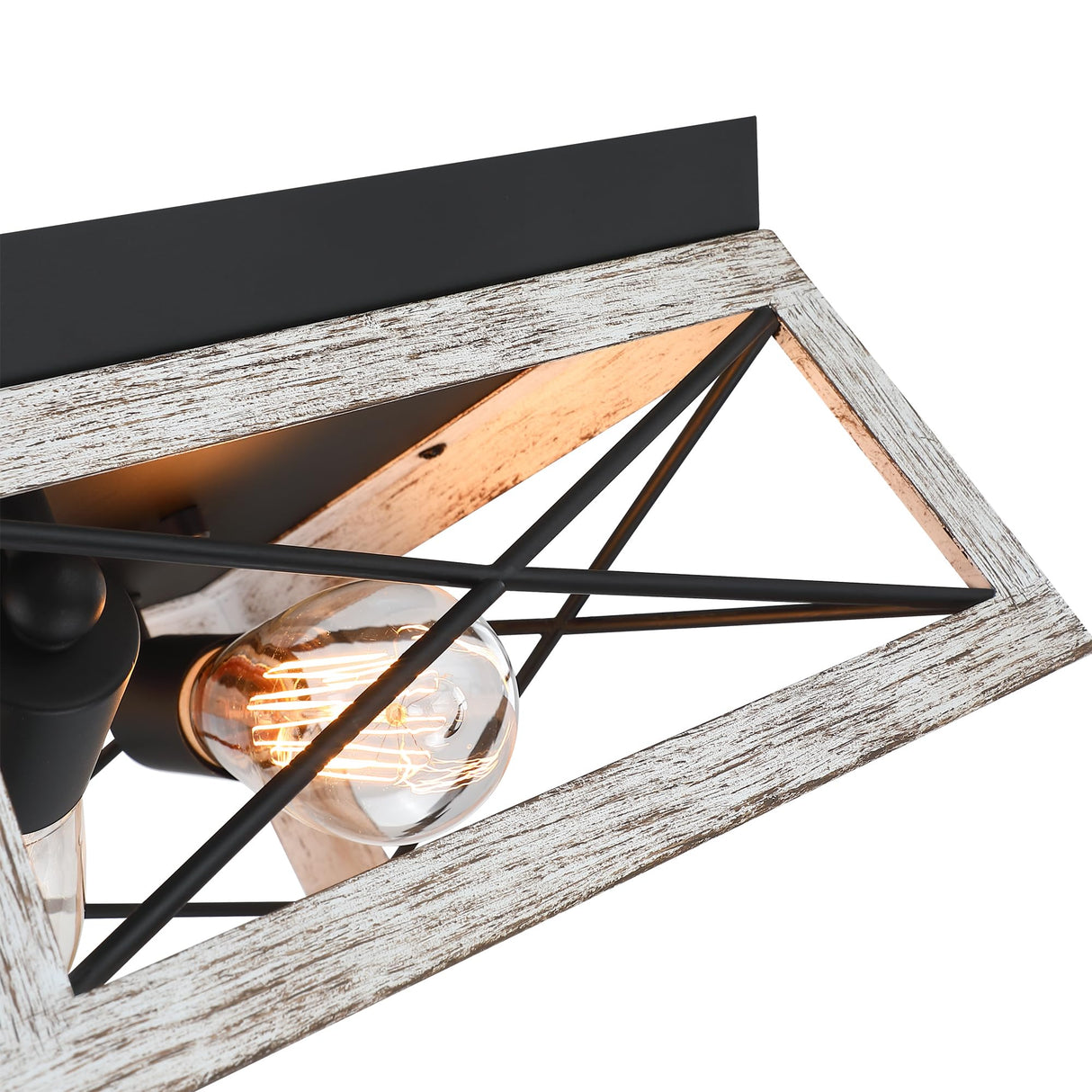 2-Bulb Black and Wood Flush Mount Ceiling Light with White Wood Grain Finish Rustic Vintage Ceiling Light for Closet Dinning Room Bedroom Faux Wood Farmhouse Ceiling Mount Light Fixture Faymart lighting
