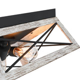 2-Bulb Black and Wood Flush Mount Ceiling Light with White Wood Grain Finish Rustic Vintage Ceiling Light for Closet Dinning Room Bedroom Faux Wood Farmhouse Ceiling Mount Light Fixture Faymart lighting