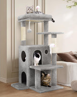 Globlazer FC50 Cat Tree Tower for Indoor Cats, 50-inch Adult Cat Tree House for Large Adult Cats with Steps, Scratching Post, 2 Cat Caves, Dangling Toys, Light Grey Globlazer