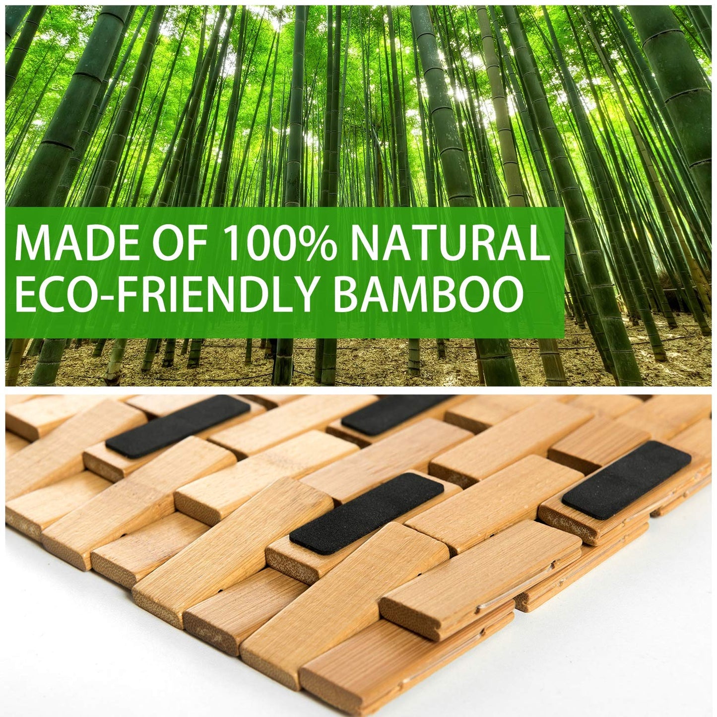 Gonioa Natural Bamboo Bath Mat, Wooden Door Mat Kitchen Floor Bath Rug, Bathroom Shower and Tub Mats, Wooden Bath Mat for Shower, Bath, Spa Or Sauna (16 x 24 Inch) - WoodArtSupply