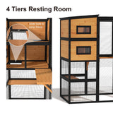 TIMHAKA Catio Outdoor Cat Enclosure, Large 4 Tiers Cat Catio Connect to Window for Outdoor Indoor Cats with Weatherproof Roof, Resting Rooms, Platforms, Large Door, 76" L x 32.9" W x 70.8" H, Black TIMHAKA