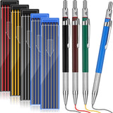 Nezyo 4 Pieces Welder Pencil with 60 Pieces Round Refills Mechanical Pencil Metal Marker Pen for Construction Workers, Metal Work, Welders, Plumbers, Framers (Black, Red, Yellow, Silver) Nezyo