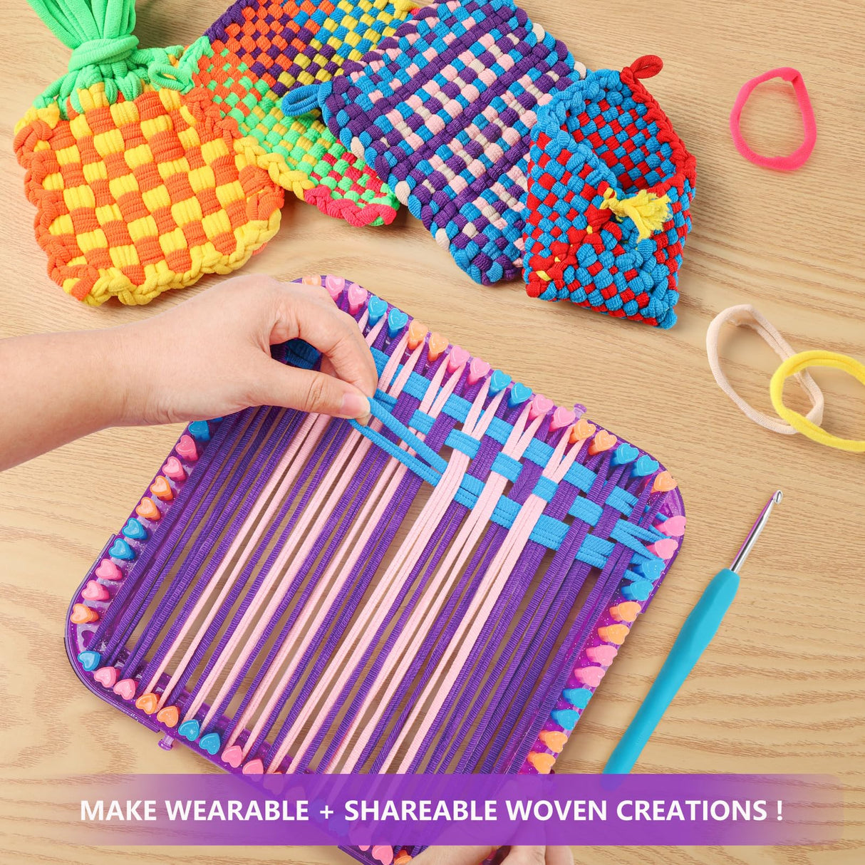 Weaving Loom Kit Toys Crafts - Arts and Crafts for Kids and Adults - Great Birthday Gifts for Girls Ages 6 7 8-12 13 Years Old - Sturdy Frame Potholder Loom Making Kits Portable Box and Craft Loops DDAI