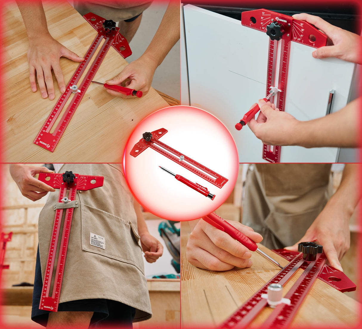 Saker Woodworking Scriber Marking Line Ruler, Adjustable Aluminum Alloy Sliding T-Square Ruler,Precision Line Drawing aid Ruler with Angle Adjustment Scale Saker