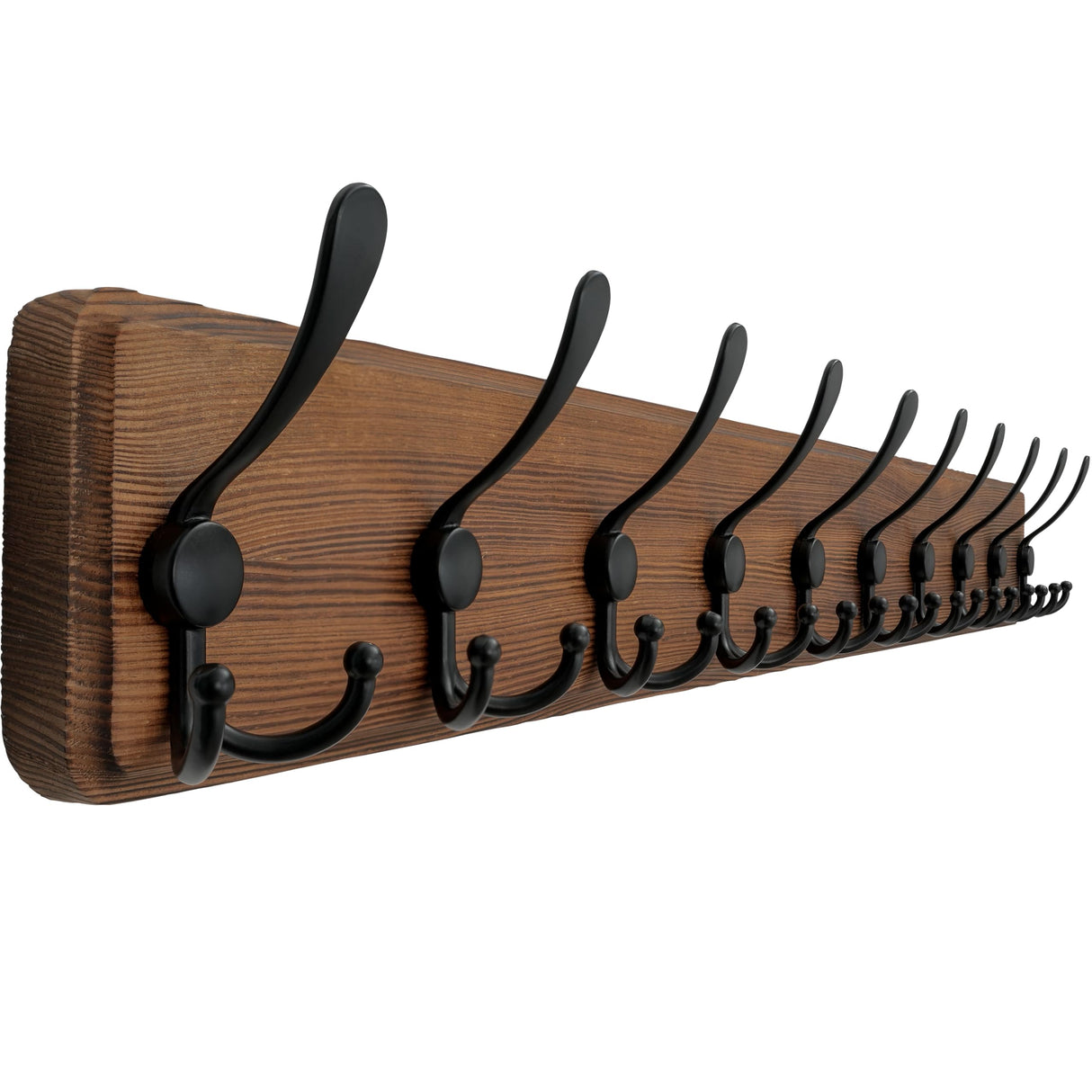 Dseap Coat Rack Wall Mounted - 10 Tri Hooks, 38-1/4" Long, Heavy Duty Wooden Wall Coat Hanger Coat Hook for Clothes Hat Jacket Clothing, Natural & Black Dseap